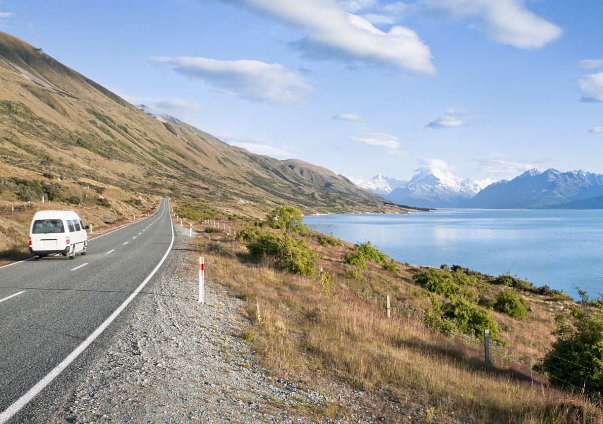 van driving towards my cook on nz south island road image