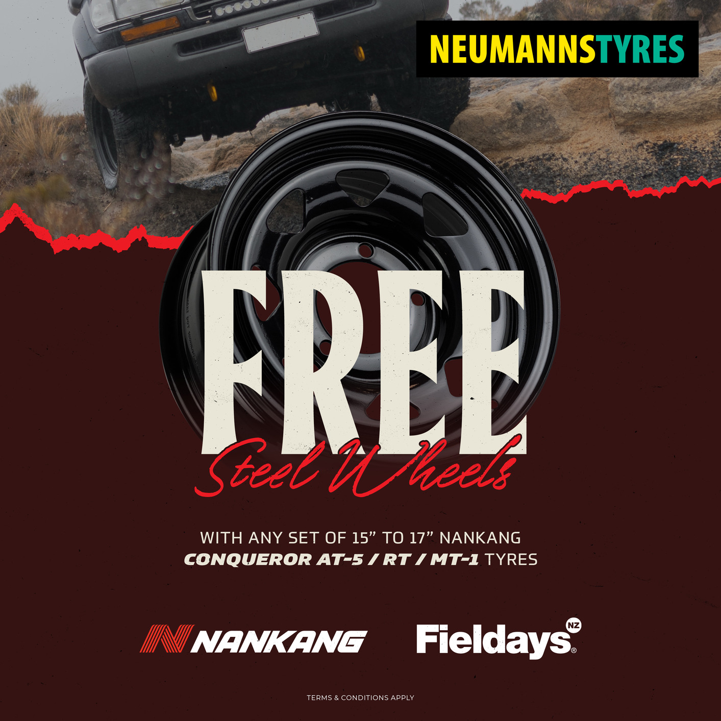 Free Steel Wheel with Nankang & Neumanns Tyres promotional flyer